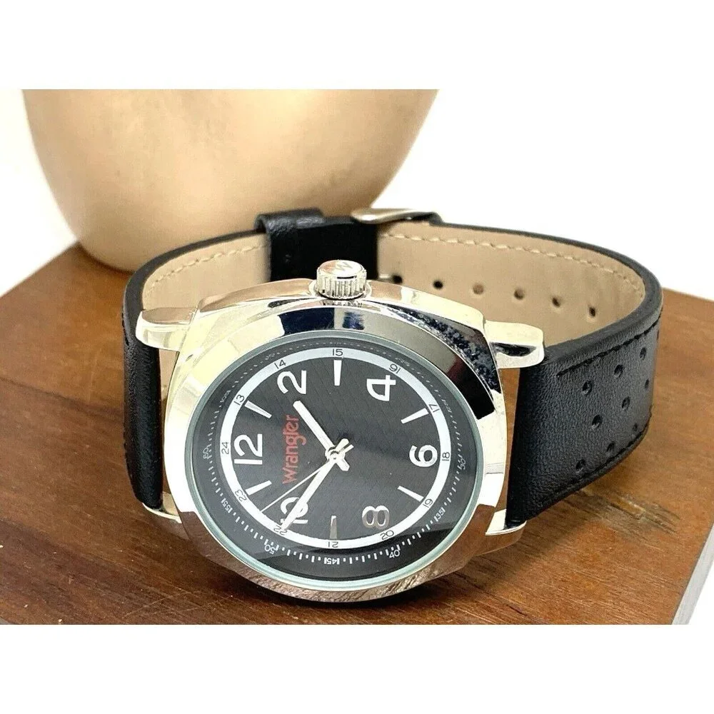 Wrangler Men's Watch WRT2501-1B Quartz Black Dial Leather Band 44mm